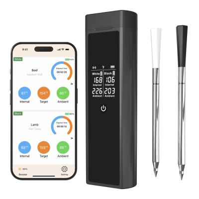 China Dual Probe Wireless BBQ Thermometer with Ultra-long Distance Digital Cooking Thermometer for Kitchen Oven Meat Turkey Beef for sale