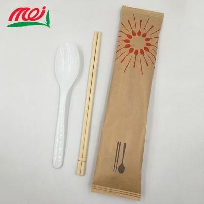 China Sustainable Disposable Bamboo Cutlery Chopsticks Individually Wrapped Plastic Spoon Set for sale