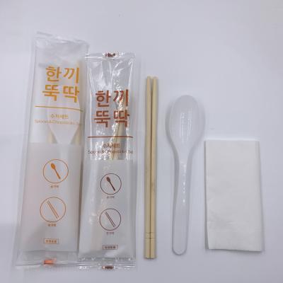 China Sustainable Hot Selling Disposable Korean Plastic Bamboo Spoon And Chopstick Set for sale