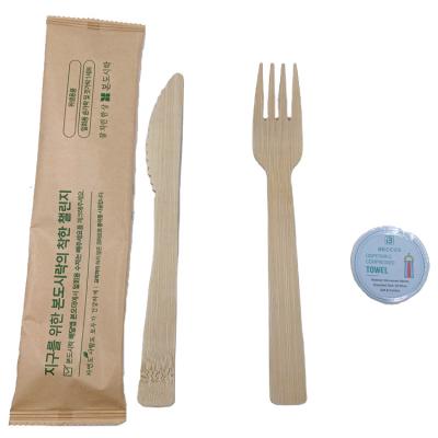 China 17cm Shenzhen Disposable Single Use Eco-Friendly Bamboo Wooden Cutlery Set Knife Fork Spoon with White Paper Napkin for sale