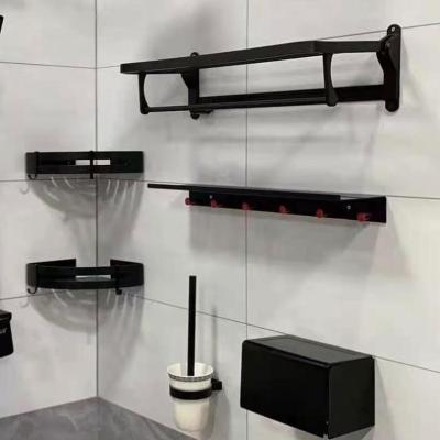 China Gray Heavy Duty Red Black Red Black Shower Accessories Set Shower Towel Rack Hook Square Square Paper Holder Shelf for sale