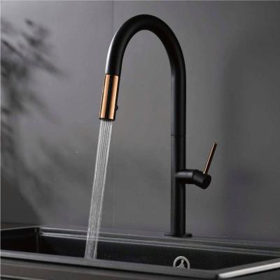 China Thermostatic Faucets Single Handle Kitchen Faucet Arc High Adjustable Kitchen Sink Faucets 360 Sprayer Lightweight Luxury Black Pull Out Brass Mixer Tap for sale