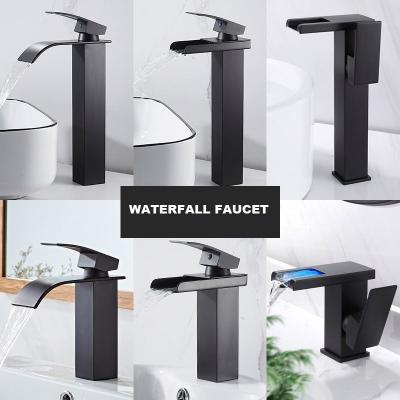 China China Thermostatic Water Supply Faucets Single Lever Black Waterfall Basin Mixer Available Cold And Hot For Bathroom Faucet for sale