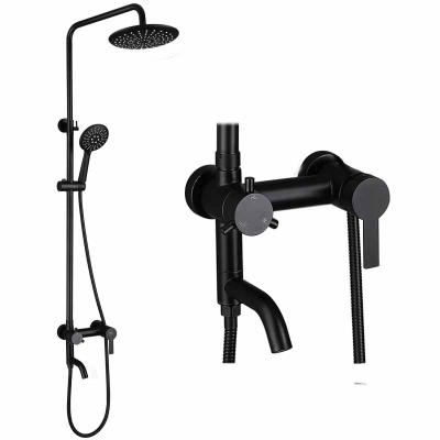 China With Sliding Bar 2021 Stainless Steel Bathroom Shower Mixer Taps Matte Black Shower Set With Shelf Holder for sale