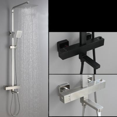 China With Slide Bar Wall Mount Exposed Shower Faucet With Matte Black Thermostatic Adjustable 8 Inch Square Shower Head Sprayer Bathroom Mixer Set for sale