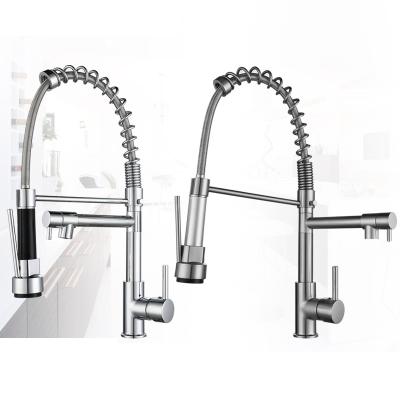 China Modern Kitchen Spring Faucet Kitchen Sink Single Handle With Pull Down Sprayer Chrome Cuarto de bano Acabado De agua caliente for sale