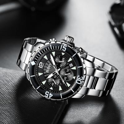 China Relojes Hombre Automatic Date Quartz Watch Chronograph Steel Mens Biden 0268 Waterproof Watches for sale