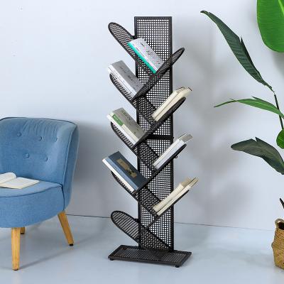 China Modern Big Tree Foldable Ladder Bookcases Kids Living Room Furniture Beam Black Metal Book Shelves Bookcases Steel Children's Shelf for sale