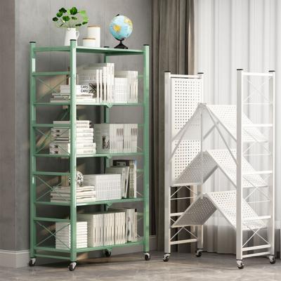 China Nordic Foldable Multifunctional Child Metal Living Room Storage Bookcase Floor Bookshelves Simple Modern Bookshelf Children Desk for sale