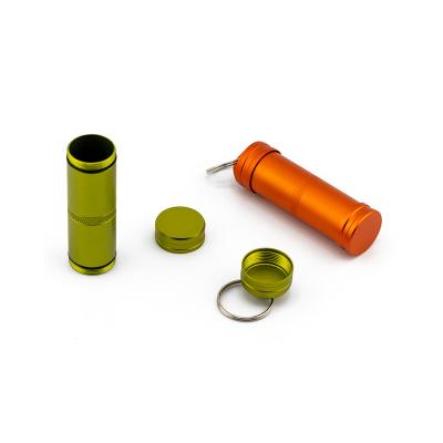 China Outdoor Camping Hiking Traveling Aluminum Alloy Fully Sealed Waterproof Tank First Aid Pill Bottle Key Chain EDC Survival Gear Outdoor Storage Box for sale