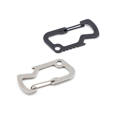 China Outdoor Camping Increasing Buckle Carabiner Stainless Steel Bottle Opener Spring Hook Multifunctional D-Type Buckle for sale