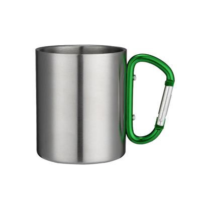 China Durable Outdoor Camping Water Cup Coffee Mug Stainless Steel Carabiner Double Handle Travel Mugs for sale