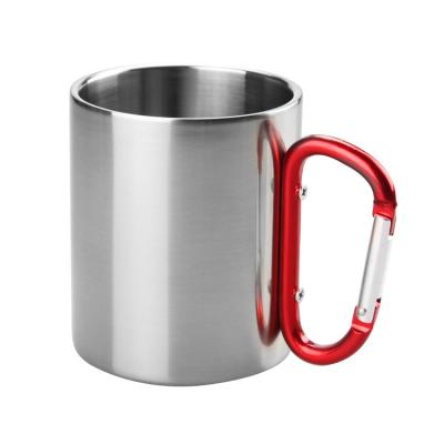 China Durable Carabiner High Quality Double Layer Stainless Steel 300ML Carabiner Handle Outdoor Coffee Mugs Water Cup for sale