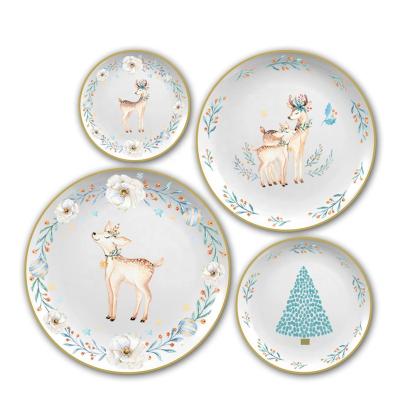 China Viable High Quality Fine Bone China Ceramic Dishes Set Ceramic Restaurant Dishes Dinner 4pcs For Christmas for sale