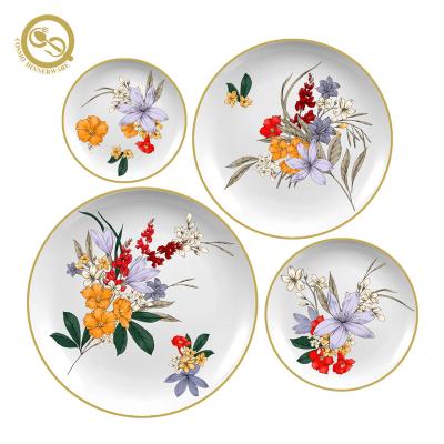 China Viable Wholesale High Quality Hand Painted Flower 4pcs Restaurant Dinner Dishes Set for sale