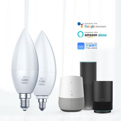 China RGBCW color 4w alexa BT app 2.4G indoor wifi wireless dimmable zigbee c35 candle remote control smart lamp bulb for sale