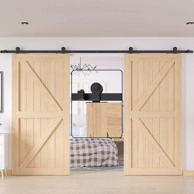 China Modern Interior Fire Protection Carbon Steel Wood Sliding Barn Door Rollers Double Door Hardware Hanger for sale