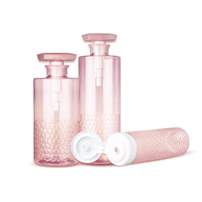 China Pink 700ml 500ml Luxury PET Plastic Lotion Pump Bottle Personal Care Plastic Shampoo Bottle Cosmetic Custom For Shower Gel Body Soap for sale