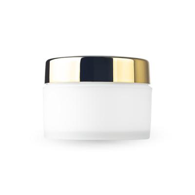 China Custom 50ml Cosmetic Container Face Plastic Empty Cosmetic Cream Jar Plastic Jar With Ribbon Gold Cap for sale