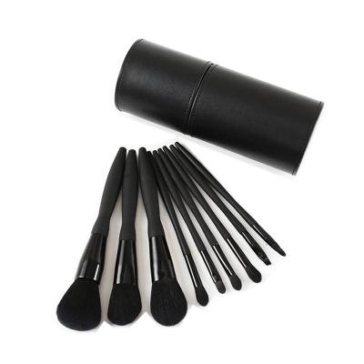 China Angular Blush 2020 High End Private Label Black 9pcs Makeup Brush Set With PU Holder Makeup Brush Set for sale