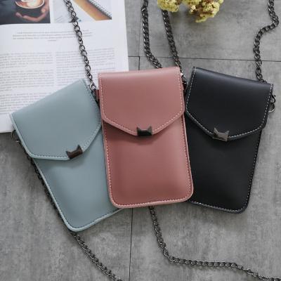 China 2019 New Women's Simple Metal Bag Simple Metal Cat Ear Decoration Transparent Touch Screen Mobile Phone Retro Mobile Phone Chain Pouch NGS19121301M for sale