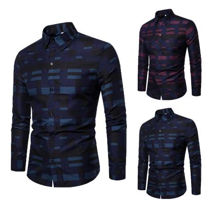 China 2022 New Men's Anti-pilling Shirt Fashion Lapel Casual Slim Plaid Long Sleeve Shirt For Men for sale