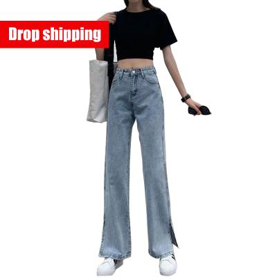 China New Viable Light Color Straight Split Straight Women's High Waist Loose Wide-Leg Jeans Summer Draping Pants for sale