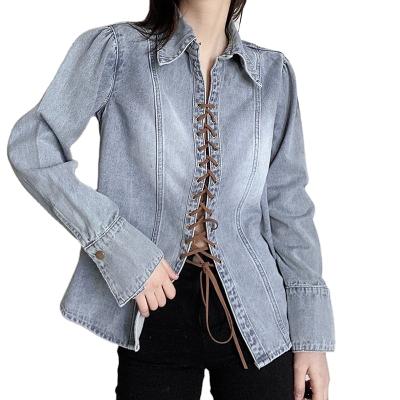 China 2022 spring QUICK DRY women's fashion solid color lace-up shirt slim lapel long sleeve for sale