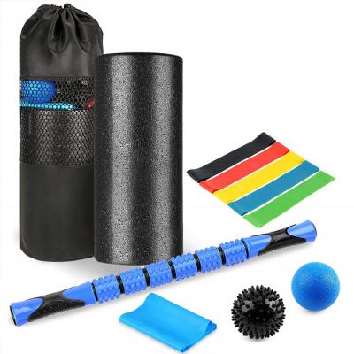 China PP EPP Latex PVC Foam Roller Set 10 In 1 Spiky Ball , Massage Stick Resistance Band for sale