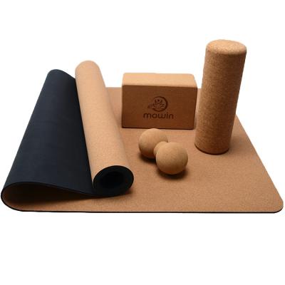 China Custom Non Slip Cork Fitness Sets Including Double Balls Back Massage Roller Cork Block for sale