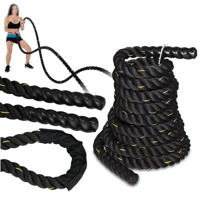 China Black Yellow Polyester Exercise Fitness Training Battle Ropes 9 12 15 Meter for sale