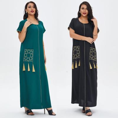 China Anti-Static Maxi Dress Islamic Clothing Womens Summer Dresses Polyester Macrame Abayas Kaftan Casual Wear With Pocket for sale