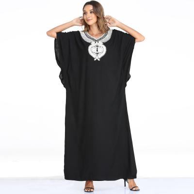 China Kaftan Middle East Black Color Women Kaftan Embroidered Lady Size Maxi Dress Women Dress for sale