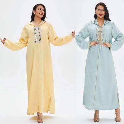 China Elegant Causal Robe Maxi Dresses Embroidery Long Sleeve Middle East Kaftan Robes Anti-Static Moroccan Muslim Sleepwear Women for sale