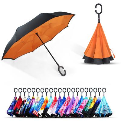 China Minimalist Hands Free Wind Resistant Reverse Upside C Double Layer Smart Reverse Inverted Umbrella for sale