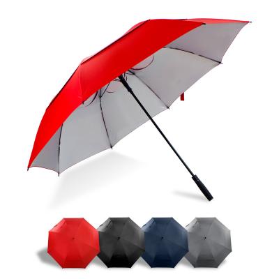 China Suitable for wholesale 34inch automatic double canopy sports large size golf umbrella UV coated colorful rain for sale