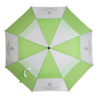 China Large Golf Umbrella Minimalist Green White Double Layer Canopy Vented Auto Open Straight Golf Umbrellas for sale