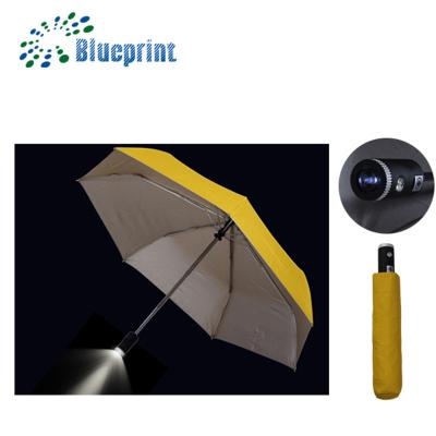 China Automatic Sun Torch Handle 3 Folds Umbrella With LED Light for sale