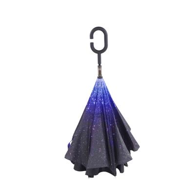 China All In 1 New Print Night Sky C Shaped Lapel Wholesale Custom Inverted Umbrella for sale