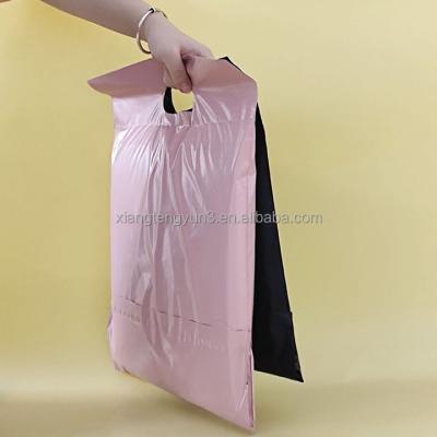 China shoes & custom light pink glossy color plastic mailing bag compostable clothing mailing bags printing polymailer with handle with logo for sale