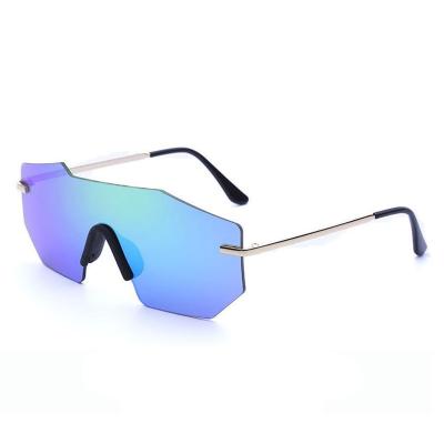 China 2021 fashion sunglasses big frame united men's and women's metal frameless outer bicycle color film dazzle color fashion genuine customized S for sale