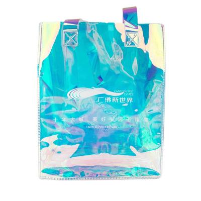 China Hot Customized Transparent Holographic Laser Durable And Waterproof Washable Colorful PVC TPU Luxury Goods Shopping Bags Tote Bag for sale