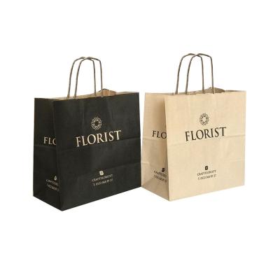 China Custom Recycled Materials Kraft Paper Recyclable Bag With Your Own Logo Shopping Paper Bag For Food With Handle for sale