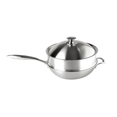 China Sustainable Chinese Double Sided 3 Ply Stainless Steel Cookware Wok And Steamer for sale