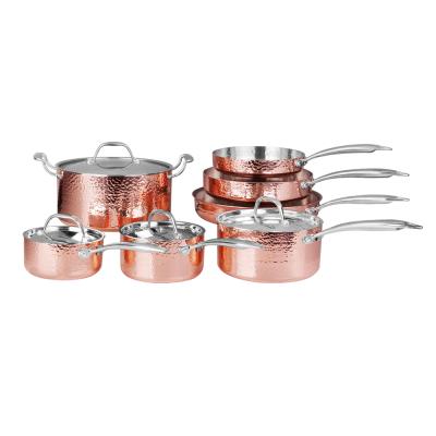 China Triple Sustainable Cookware 3ply Copper Nonstick Cookware Set Pots And Pans for sale