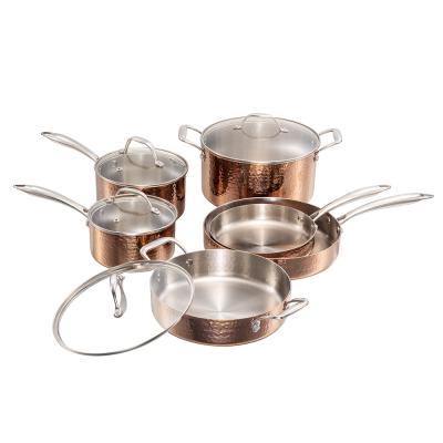 China Sustainable Fashion 10 Pcs Stainless Steel Kitchenware Hammered Cookware Set for sale