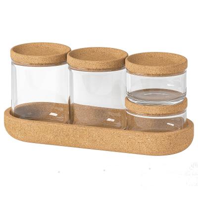 China Sustainable Design 1pc Eco Friendly Coaster With 4pcs Cup Lid Storage Tub Cork Storage Box For Kitchen for sale