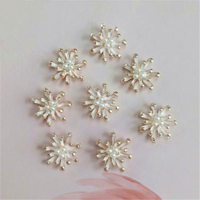 China Pearl Snowflake Cabochon Metal Viable Buttons For Apparel Sewing Craft Apparel Decor Flatback Embellishments DIY for sale