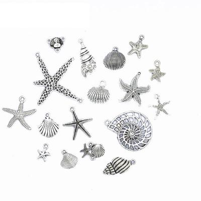 China FASHIONABLE Antique Silver Plated Starfish Shell Charm Pendant For DIY Necklace Bracelet Jewelry Making for sale