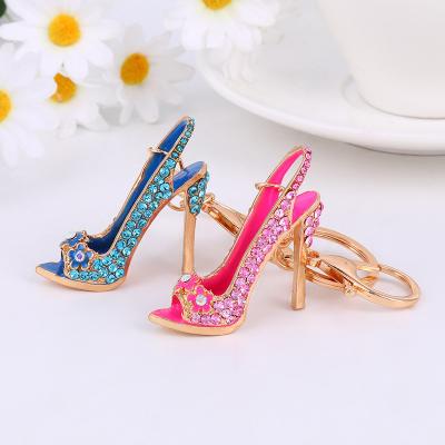 China Metal High Heel Shoe Rhinestone Crystal Purse Car Key Chain Alloy Key Chain Decorative Key Ring for sale